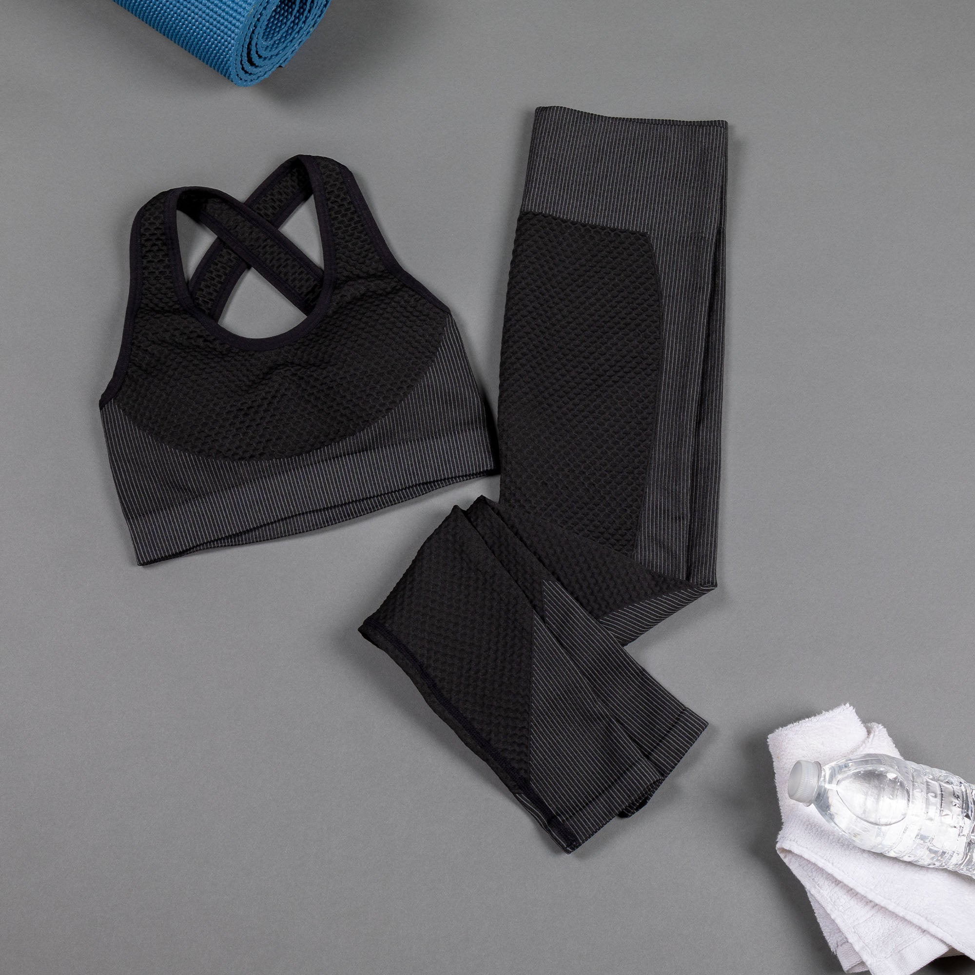 Textured Leggings and Sports Bra Activewear Set Workout