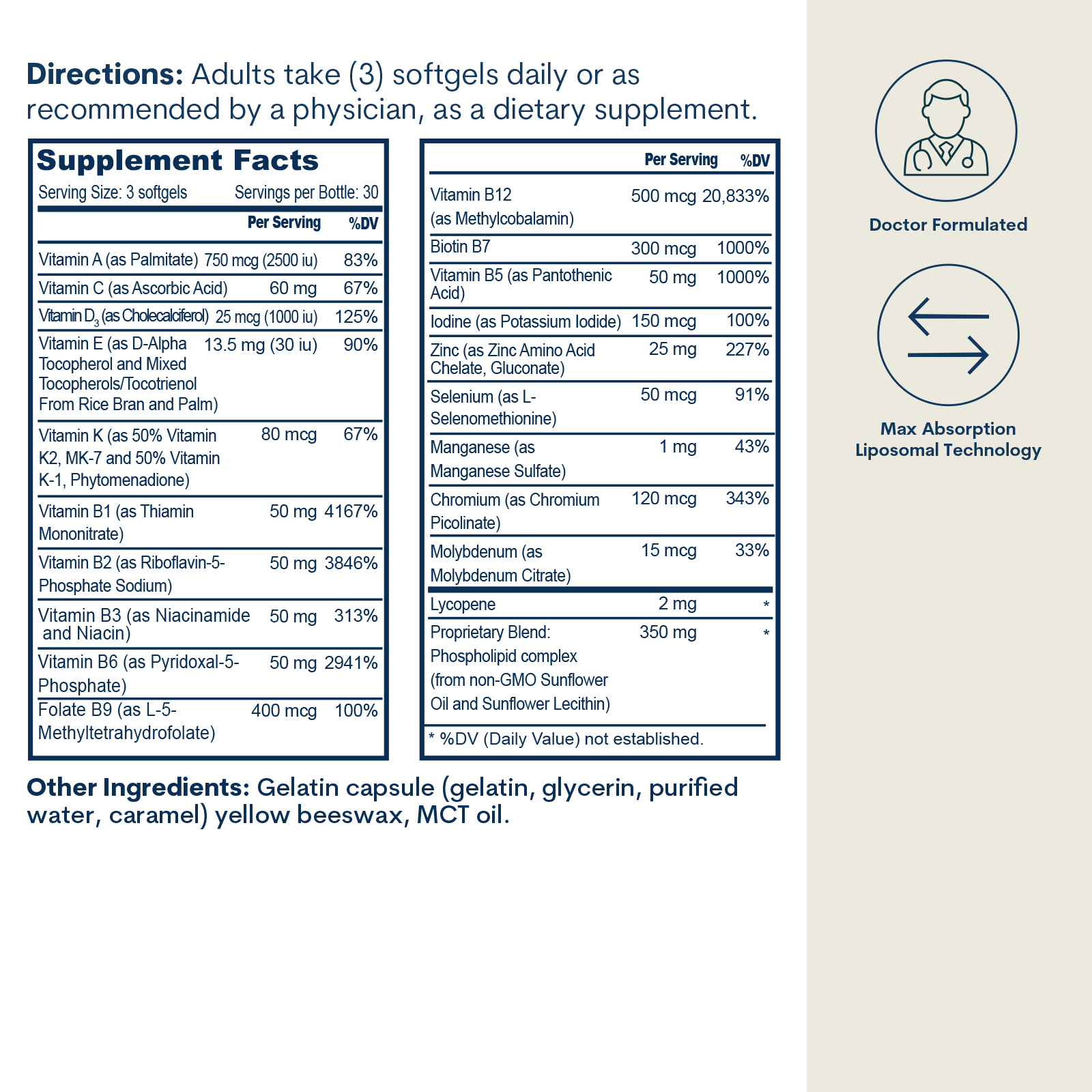 Liposomal Active B-Complex Multivitamin with Minerals Softgels