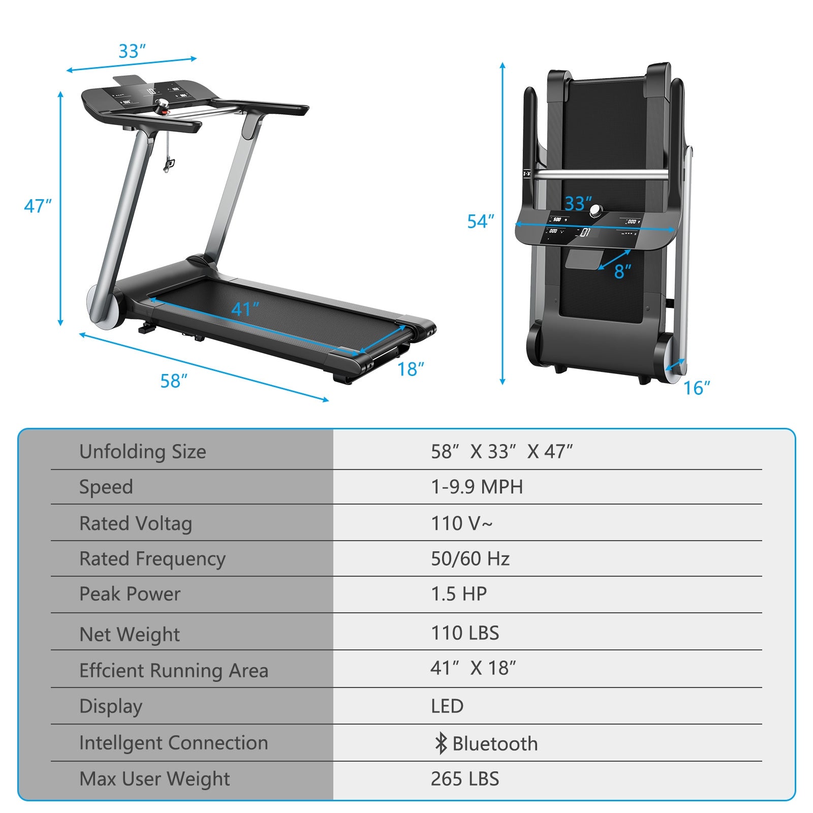 Italian Designed Folding Treadmill with Heart Rate Monitoring