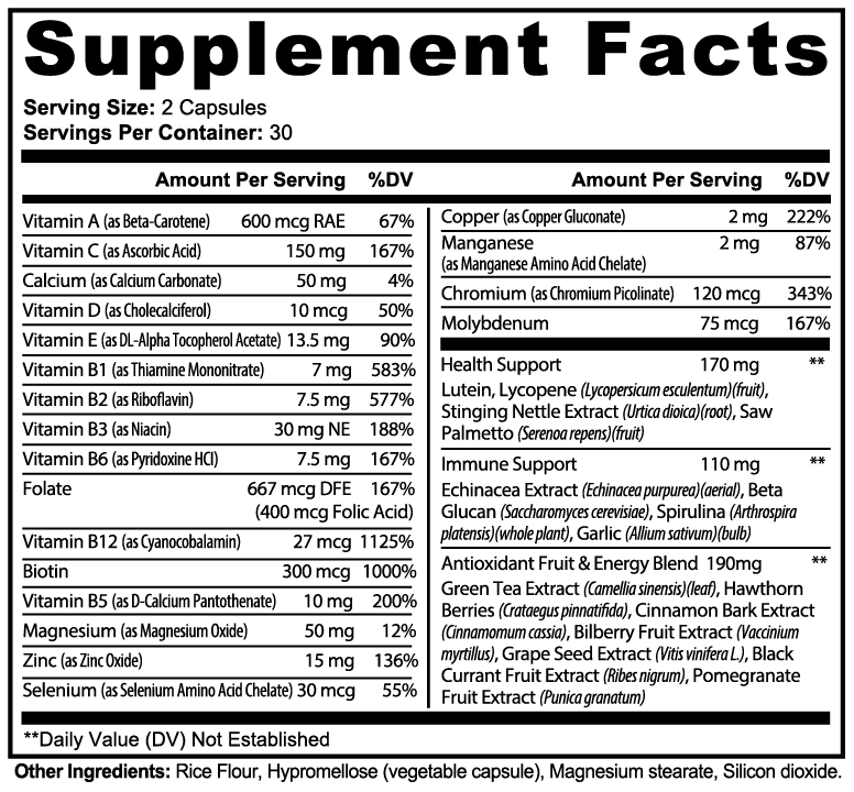 Complete Multivitamin Immunity Boost Supplement 60 Count Capsules
