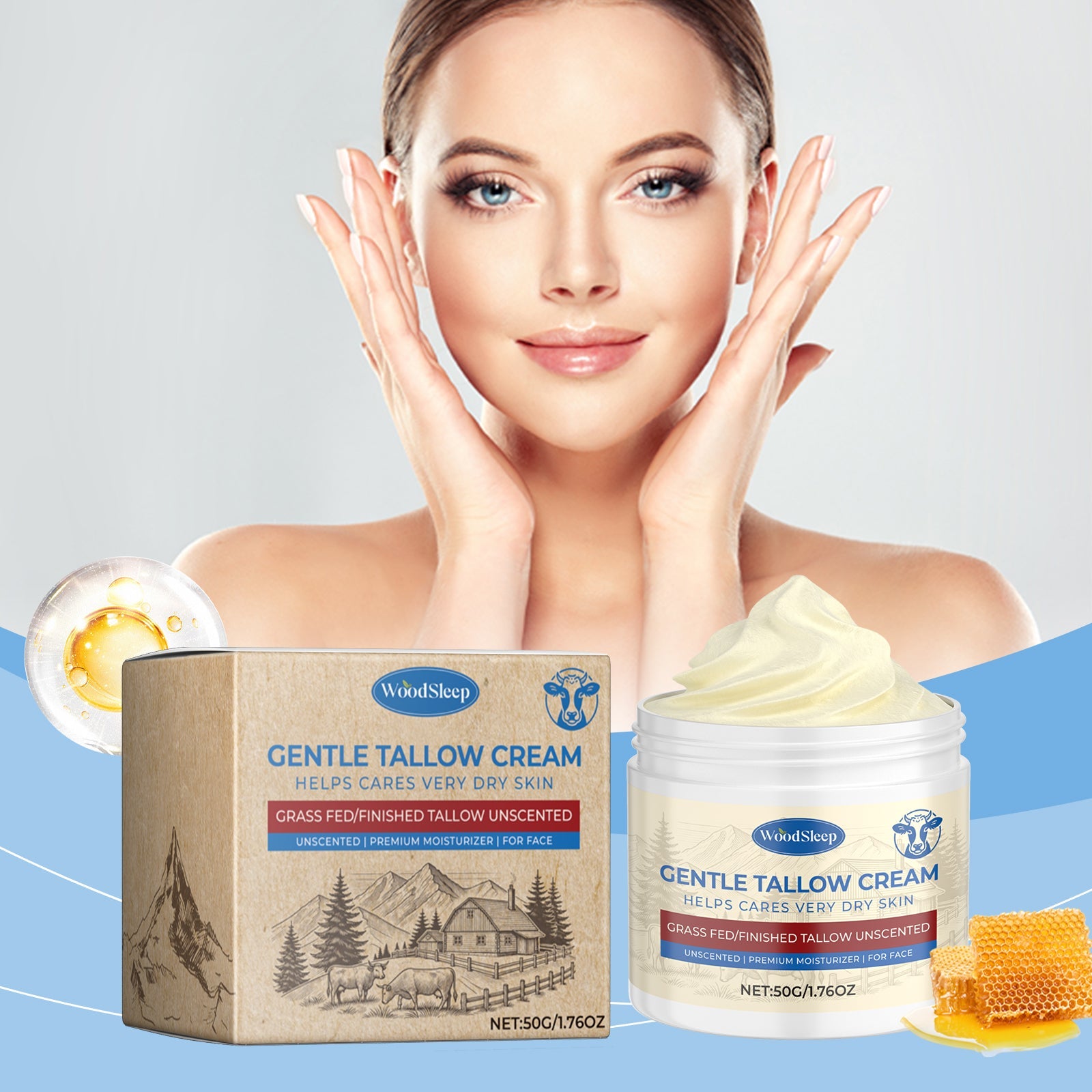 Grass-Fed Tallow Facial Moisturizer for Deep Skin Hydration Daily