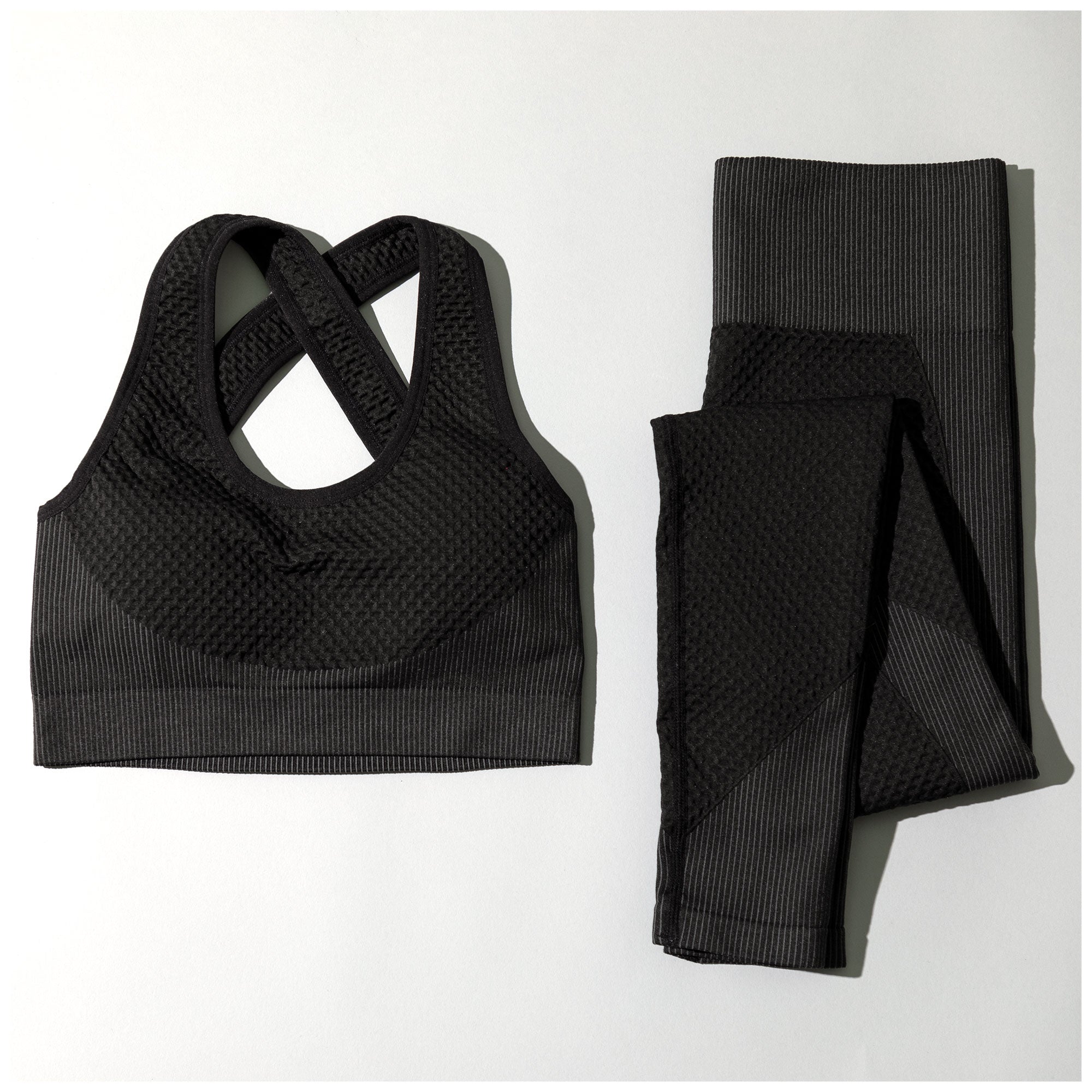 Textured Leggings and Sports Bra Activewear Set Workout