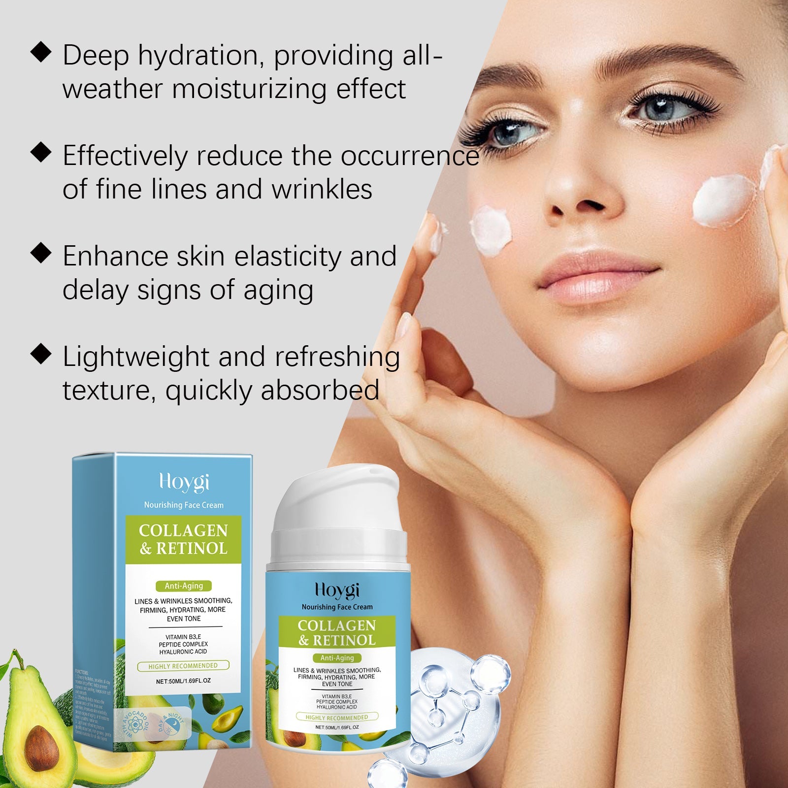 Collagen Facial Moisturizer Hydrating Cream for Softer Looking Skin