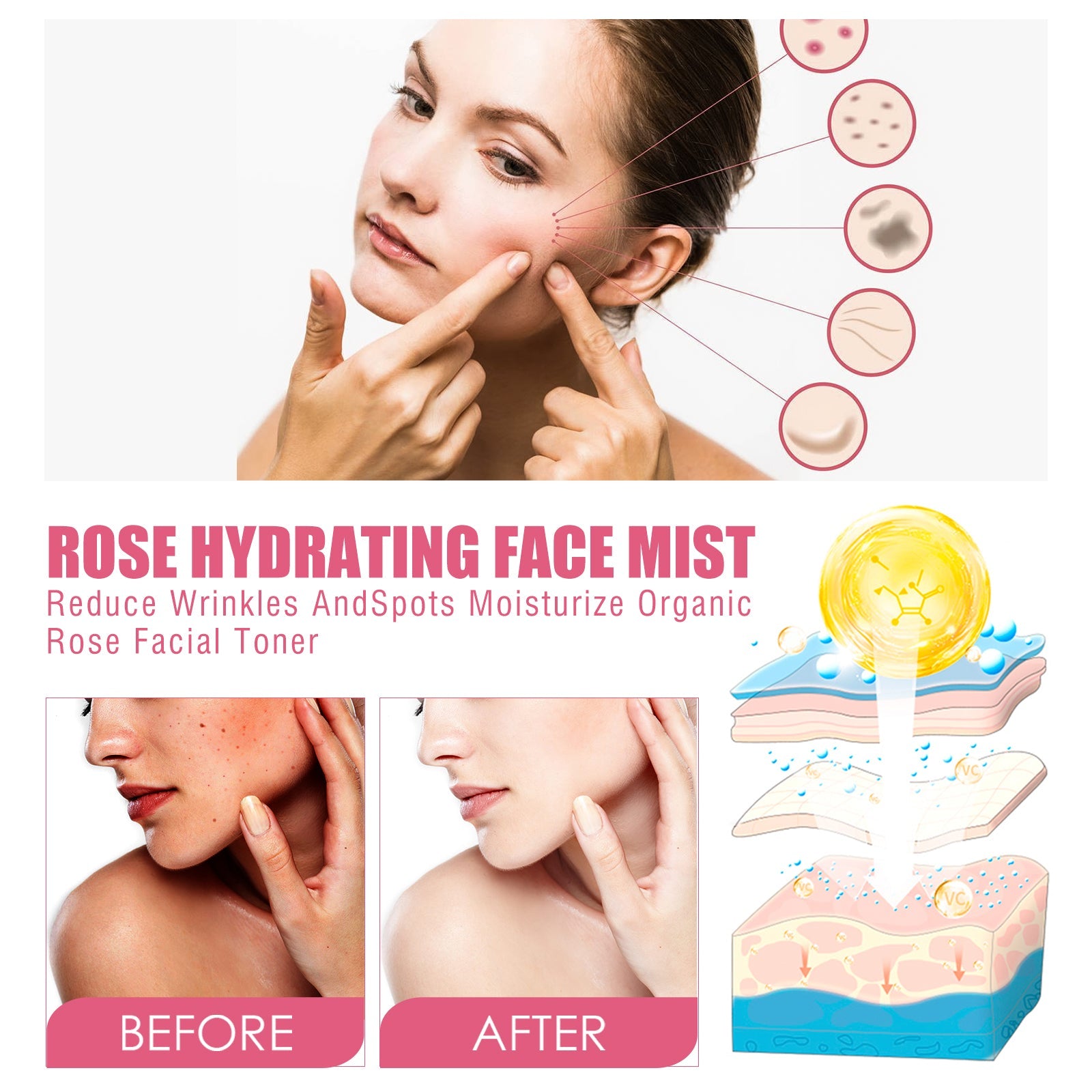 Rose Face Toner Hydrating Oil Control Brightening Skin Care