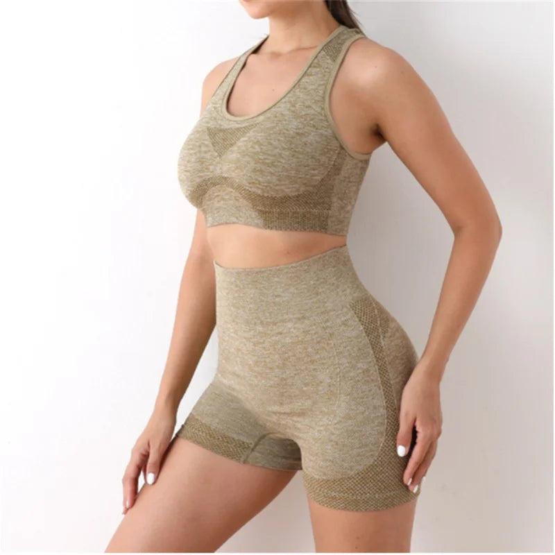 Multi-Color Seamless Activewear Set Stretch Fitness Workout Outfit
